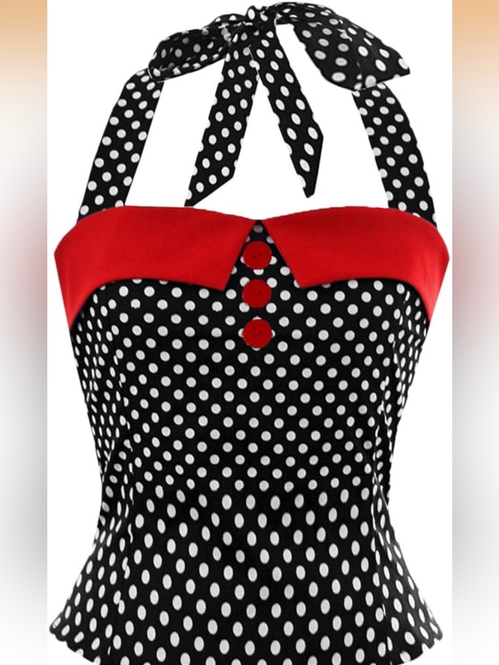 Polka Dot Halter Top Black White Red XXL Stretch Retro Rockabilly NWOT